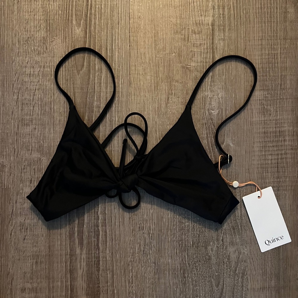 NWT Quince Italian Knotted Bikini Top Medium Black Minimalist Swim Beach